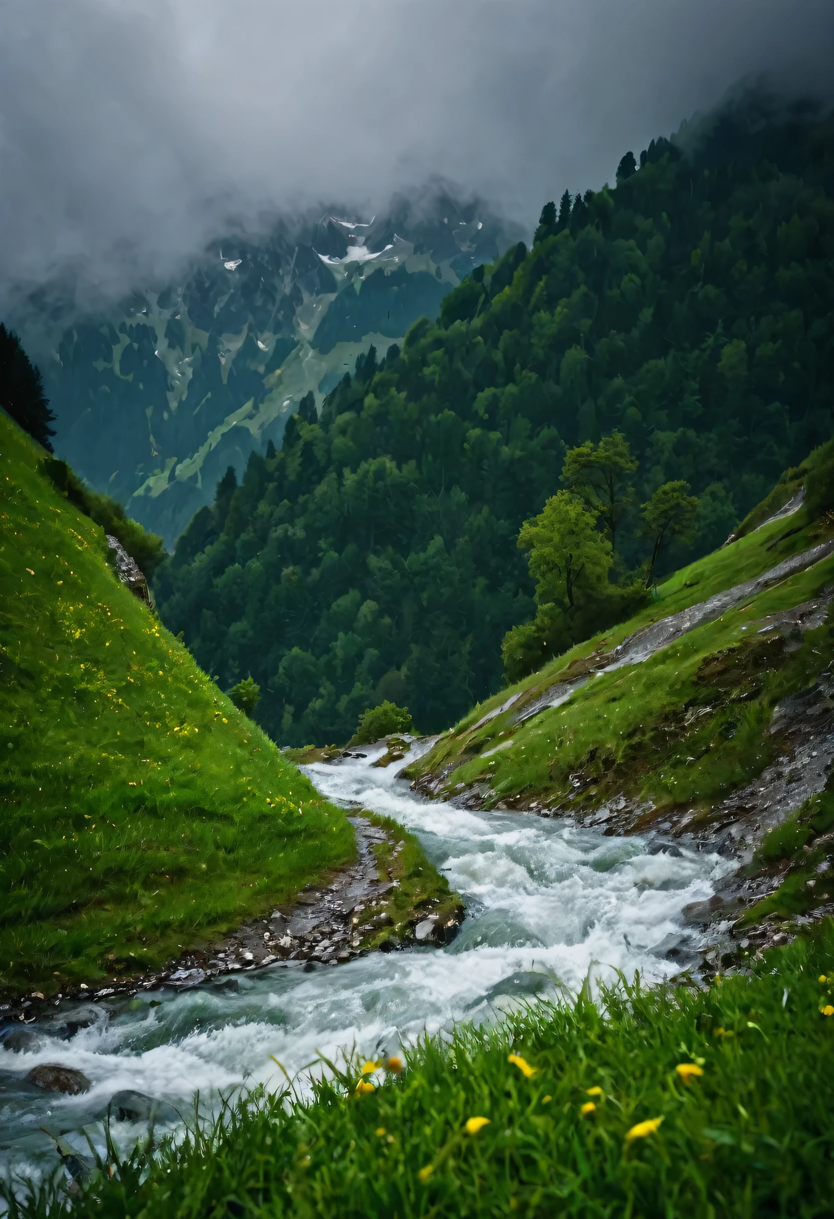 Alps on a rainy day , perfect composition, rule of third