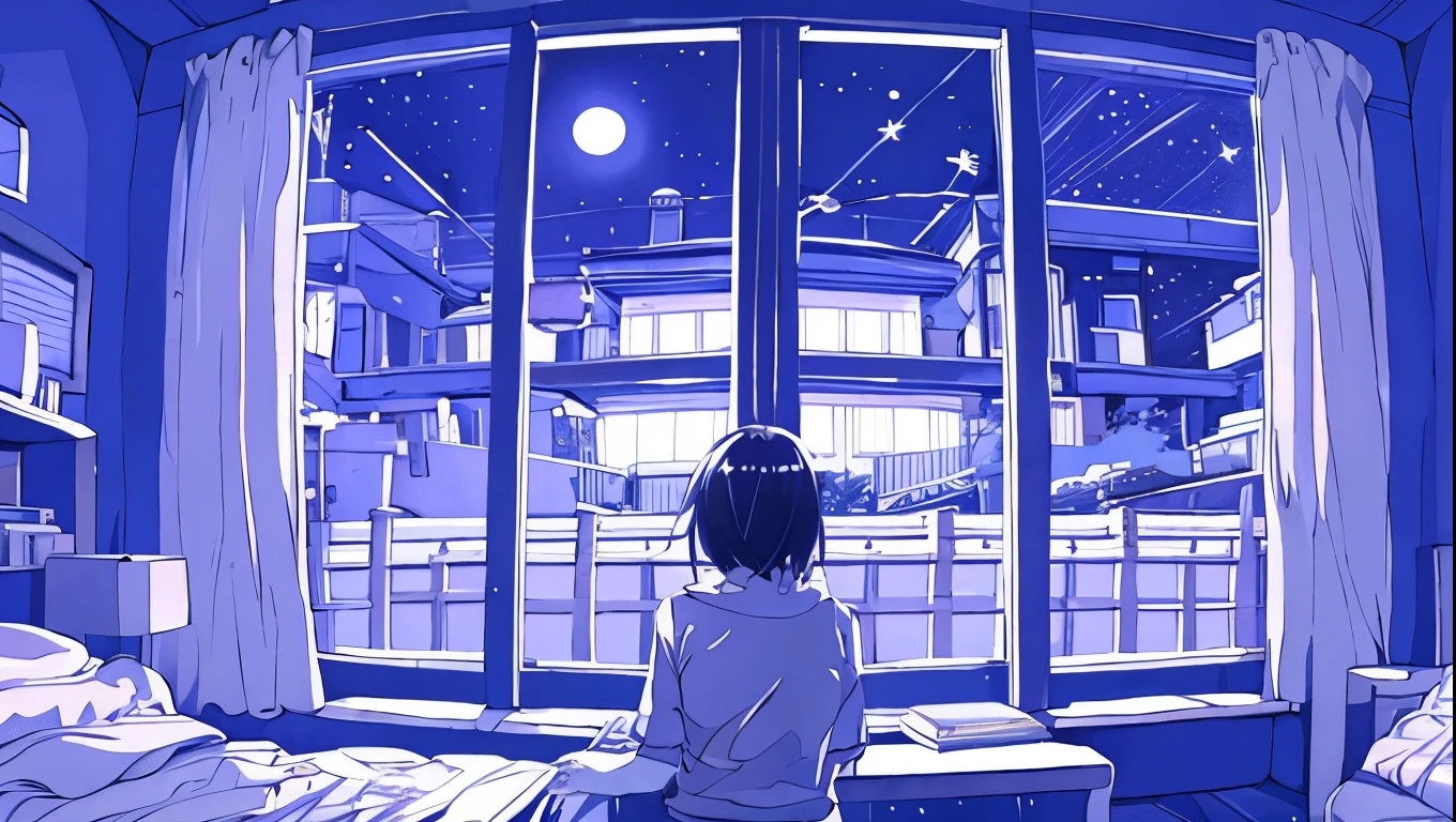 (masterpiece), (Highest quality), , night、night中、Looking Outside