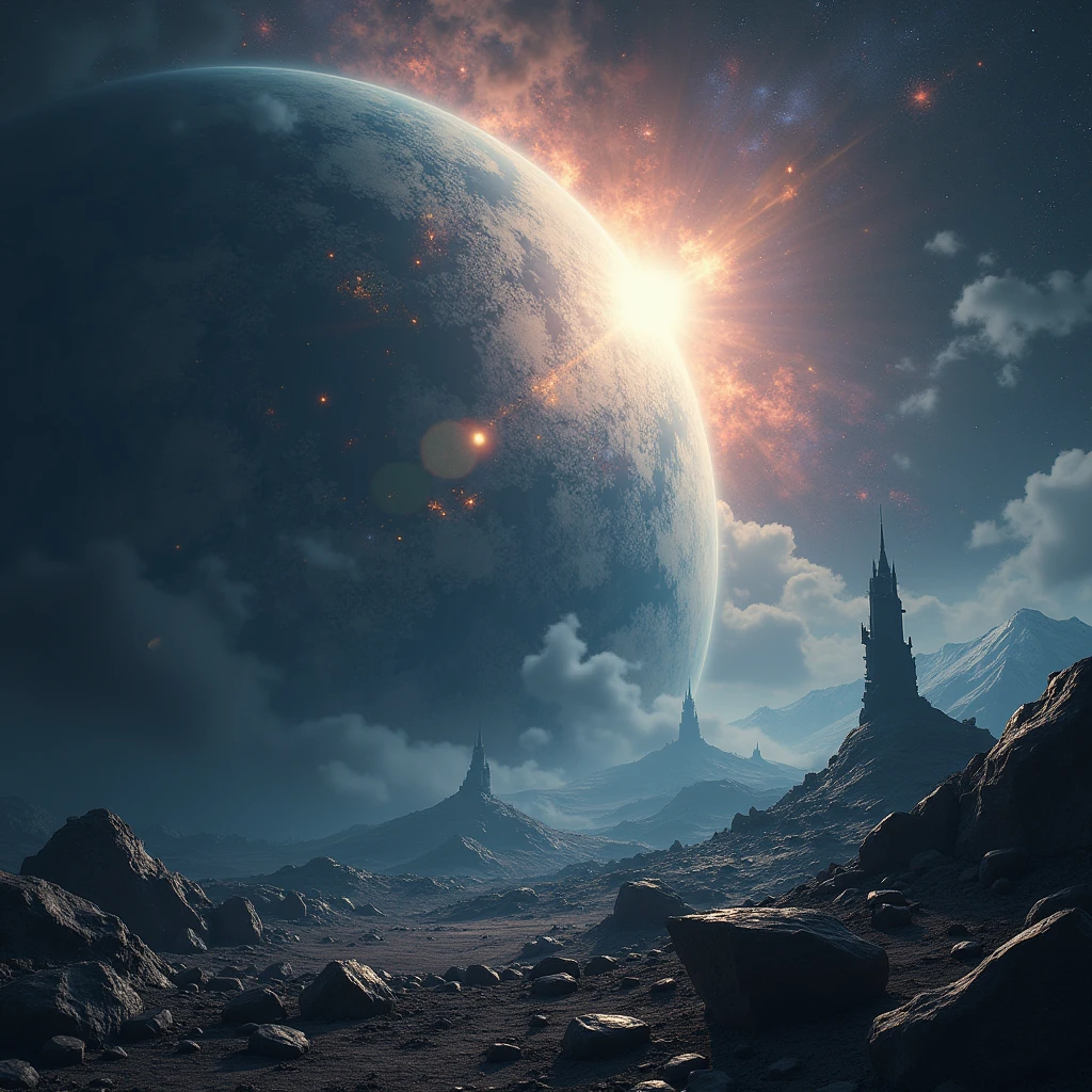 falling space colony down, from space to the earth, impact, judgement day, 