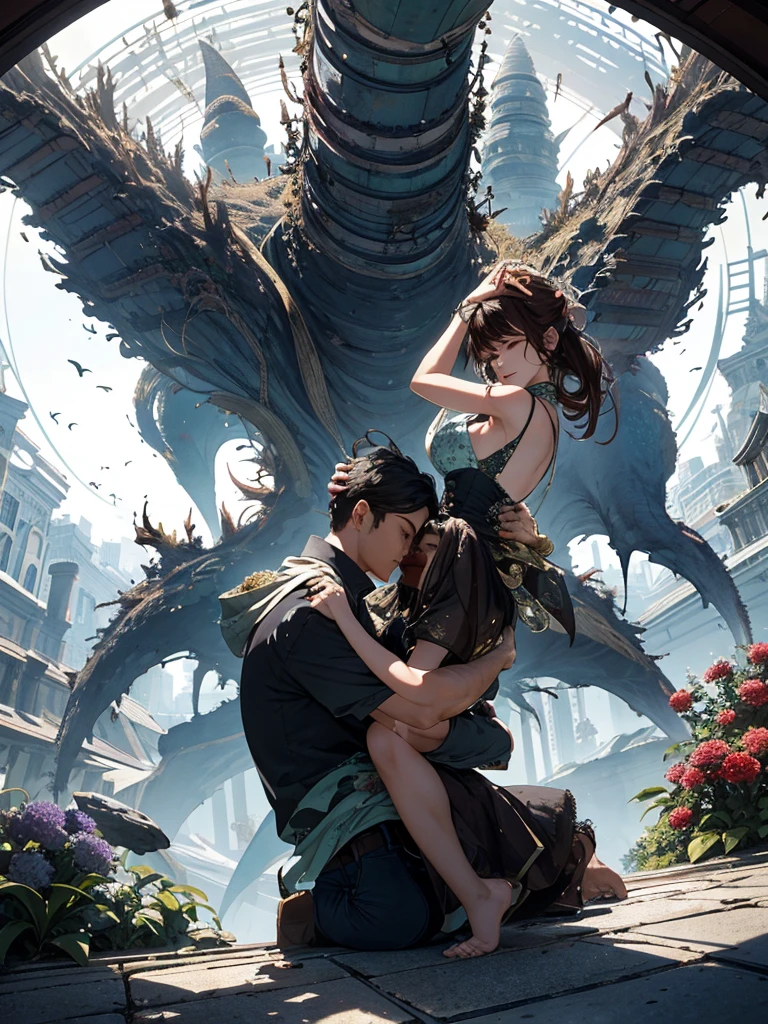 Absurd, high resolution, ultra-detailed, (1 girl:1.3), broken, design a beautiful temple scene, intricate architecture, lush gardens, and a sense of peace and spirituality. Broken, creating an image of a destructive demon with terrifying features, dark powers, and a thirst for chaos and destruction. Broken, designed with a fisheye effect image that captures a wide field of view with a unique curved viewing angle. Break to create rooftop views in urban environments with panoramic cityscapes, dramatic skylines, and a sense of elevation. Break , illustrating the tender moments between parents and children, capturing their bonds, love, and connection. Broken, using pointillism to illustrate images, carefully placed tiny dots of color to create a cohesive and visually stunning whole.