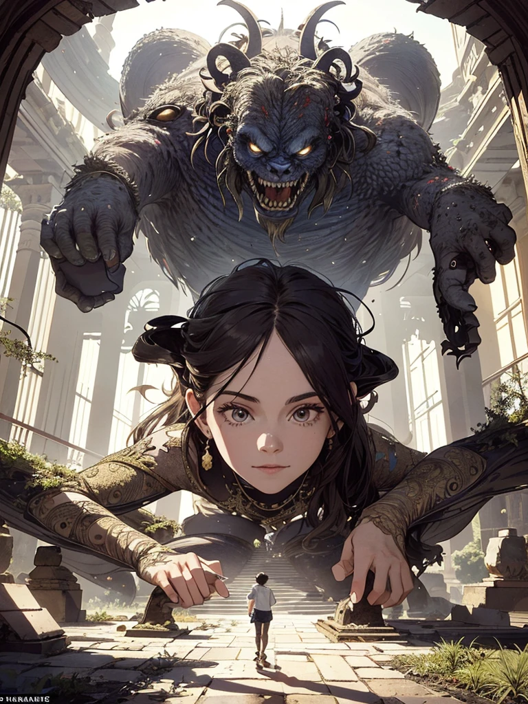 Absurd, high resolution, ultra-detailed, (1 girl:1.3), broken, design a beautiful temple scene, intricate architecture, lush gardens, and a sense of peace and spirituality. Broken, creating an image of a destructive demon with terrifying features, dark powers, and a thirst for chaos and destruction. Broken, designed with a fisheye effect image that captures a wide field of view with a unique curved viewing angle. Break to create rooftop views in urban environments with panoramic cityscapes, dramatic skylines, and a sense of elevation. Break , illustrating the tender moments between parents and children, capturing their bonds, love, and connection. Broken, using pointillism to illustrate images, carefully placed tiny dots of color to create a cohesive and visually stunning whole.