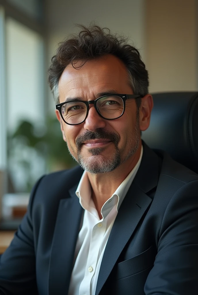 The brown guy sitting on office chair with specs and mustache also add little Curly hair with spike
