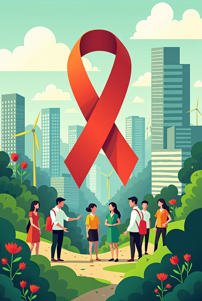 Red Ribbon Club Works Poster, Environmental friendly, finance,  architecture
