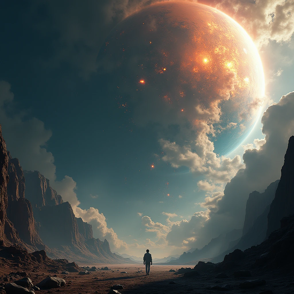 falling space colony down, from space to the earth, impact, judgement day,