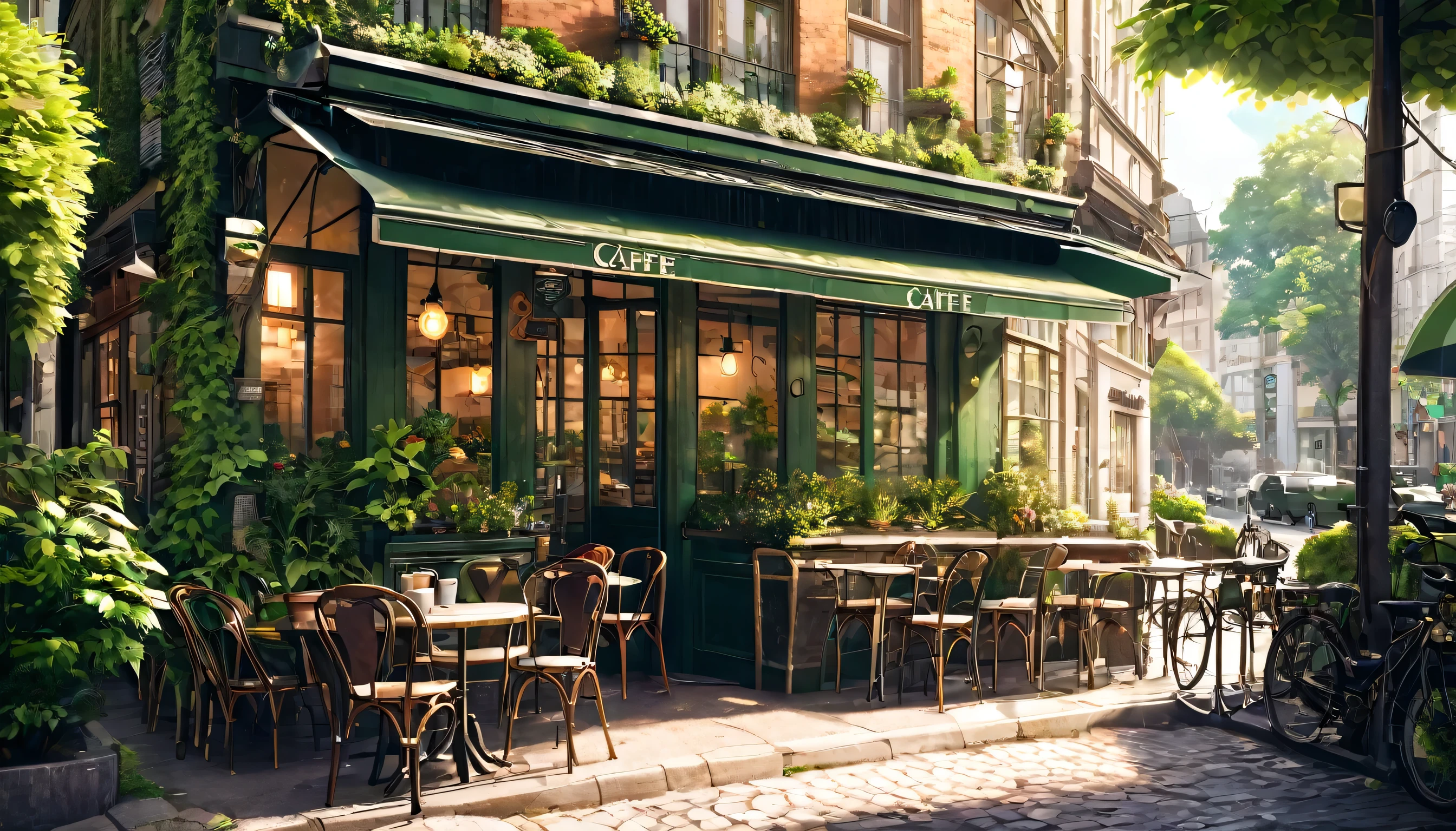 A beautiful old cafe in a corner of a road in a city . Inside that cafe all are nature loving thing.