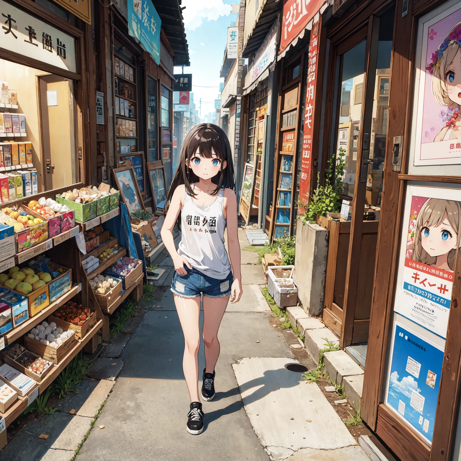 
((masterpiece、Highest quality))、masterpiece,Highest quality,The girls gather,Outdoor,Unsanitary and abandoned city、Shorts、Tank top、Poor conditions、ruins、sewage、Dirty shop、Crumbling underground shopping mall、street vendors、Poor person々、Blame me people