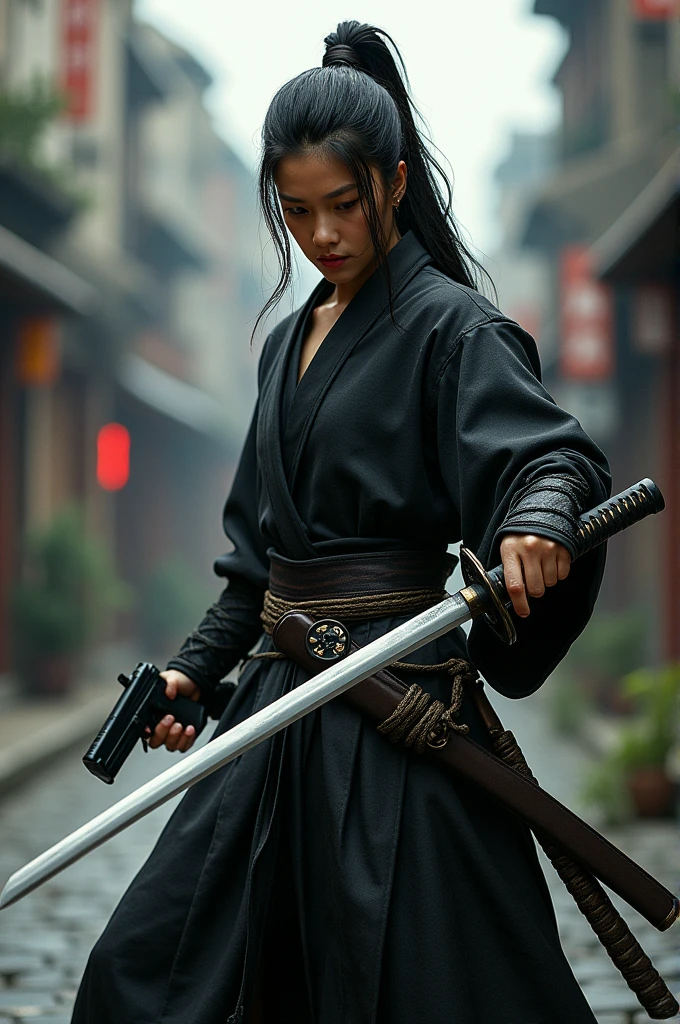 Long katana and a glock 19