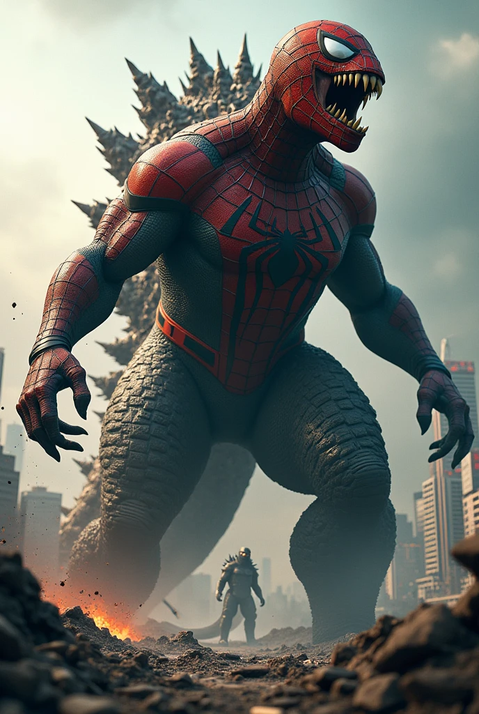 Spider man mix  Godzilla dangerous mouth and
baground 