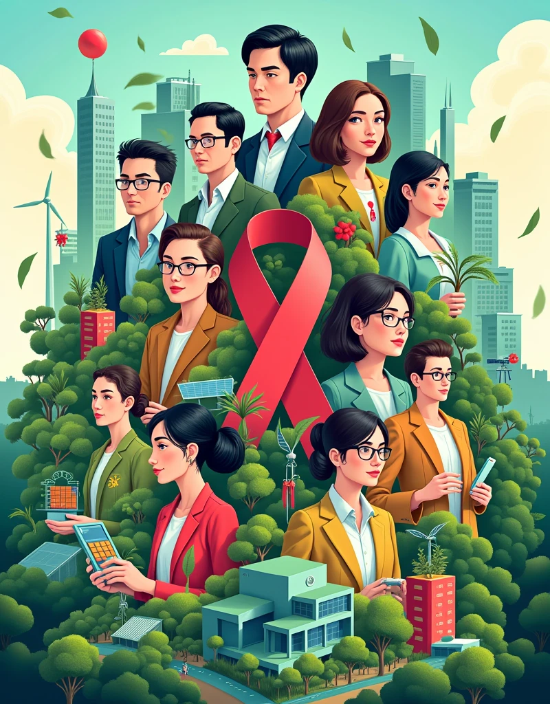 Red Ribbon Club Works Poster, Environmental friendly, finance, architecture
