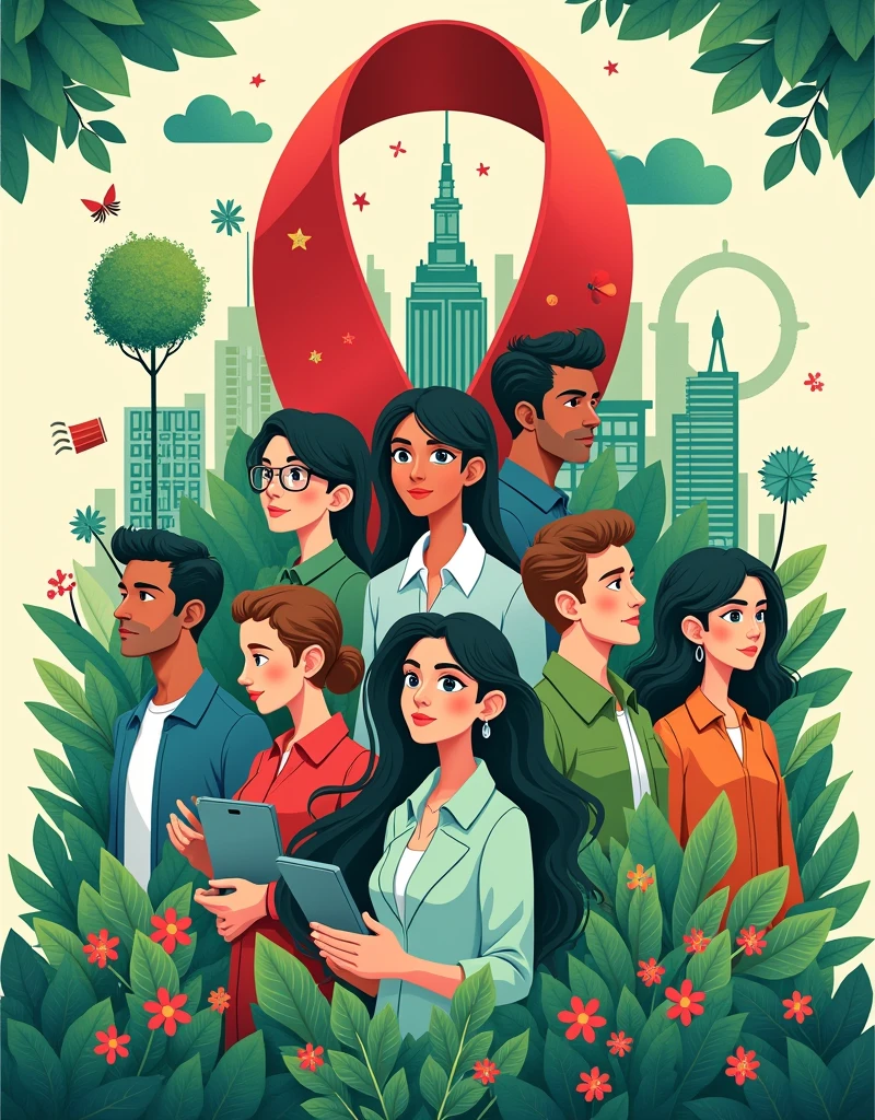 Red Ribbon Club Works Poster, Environmental friendly, finance,  architecture
