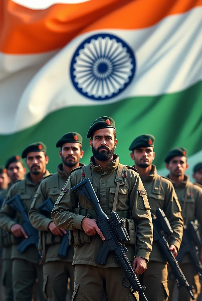 Indian flag
indian muslim army soldiers
With adnvanced equipment
Dress india flag