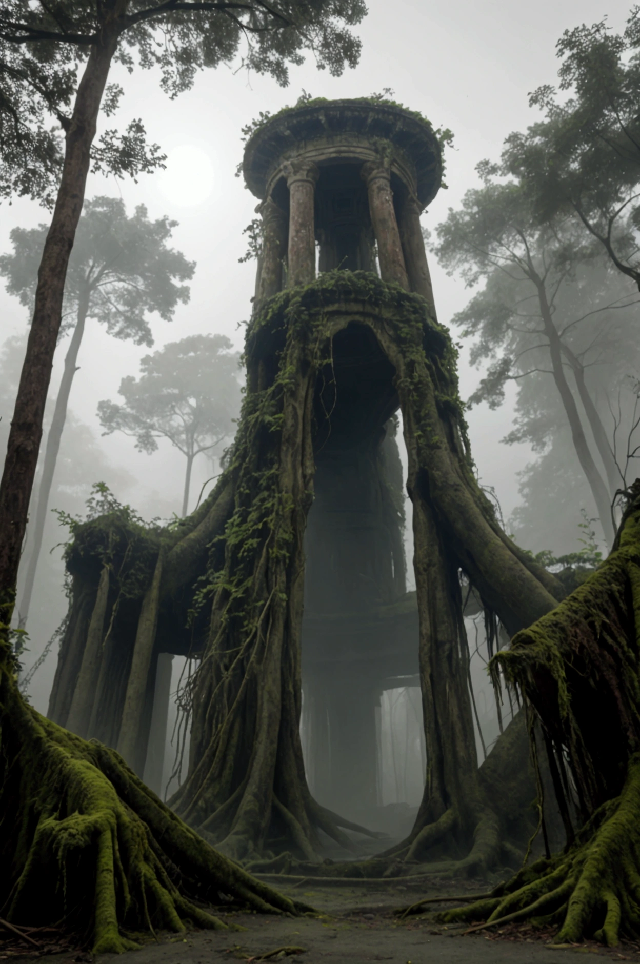 A high-resolution brightly lit photorealistic photograph of an ancient rain forest with criptic symbols of tribals and alienish paterns on the tree trunks glowing in uv colours  smog and misty fog in the atmosphere broken ruins of ancient goddess skulptor glowing in uv colours  The photograph is styled like a high-end lifestle magazine. The photograph has a light bright happy feel. Use a high-resolution 16k camera with a 2:3 aspect ratio, a raw style, and a quality setting of 2 to capture this vibrant scene
. 32k, full ultra hd, high resolution, photorealistic, natural lighting, ultra realistic photo, high quality, HDR, high resolution, smooth and delicate skin, noble and elegant, ultra-realistic photography vibe, shot with Canon camera, intricate details, 32k --ar 16:9 --s 750 --v 6.1

