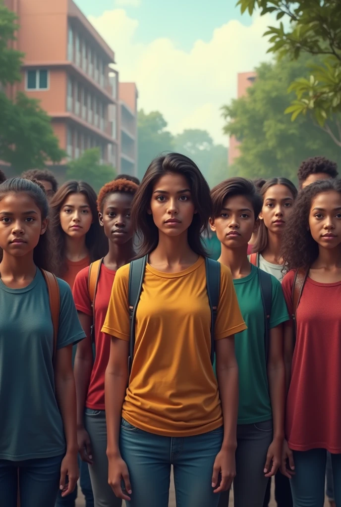 Unity: Show a diverse group of students standing together against ragging.