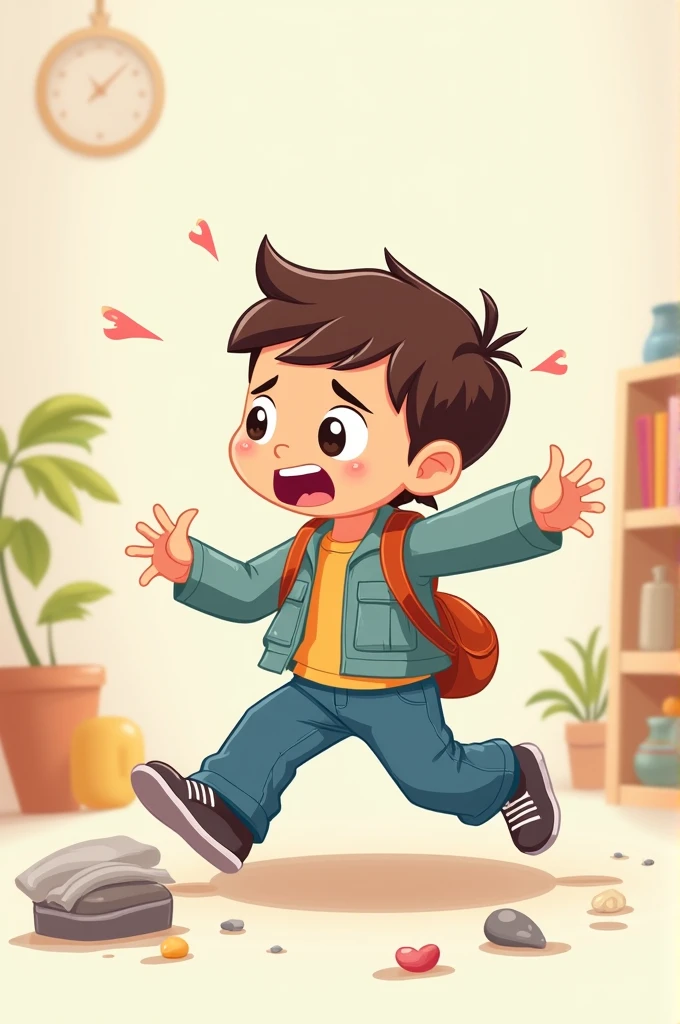 Kid accidentally dropping something as he is being hasty clipart