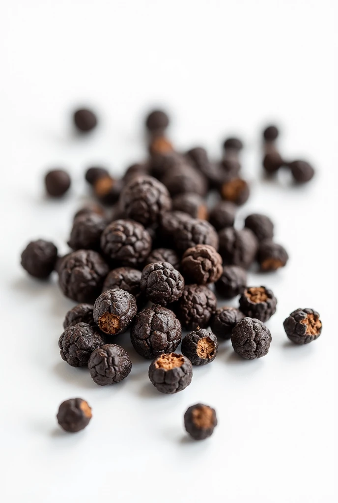 Create me an HD black pepper image on white background with some organic touch for advertising