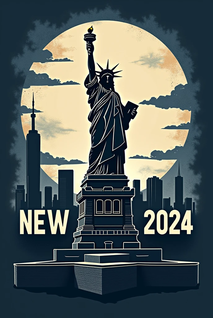 A t-shirt with the Statue of Liberty drawn only in the outline and that says New York 2024 that looks modern
