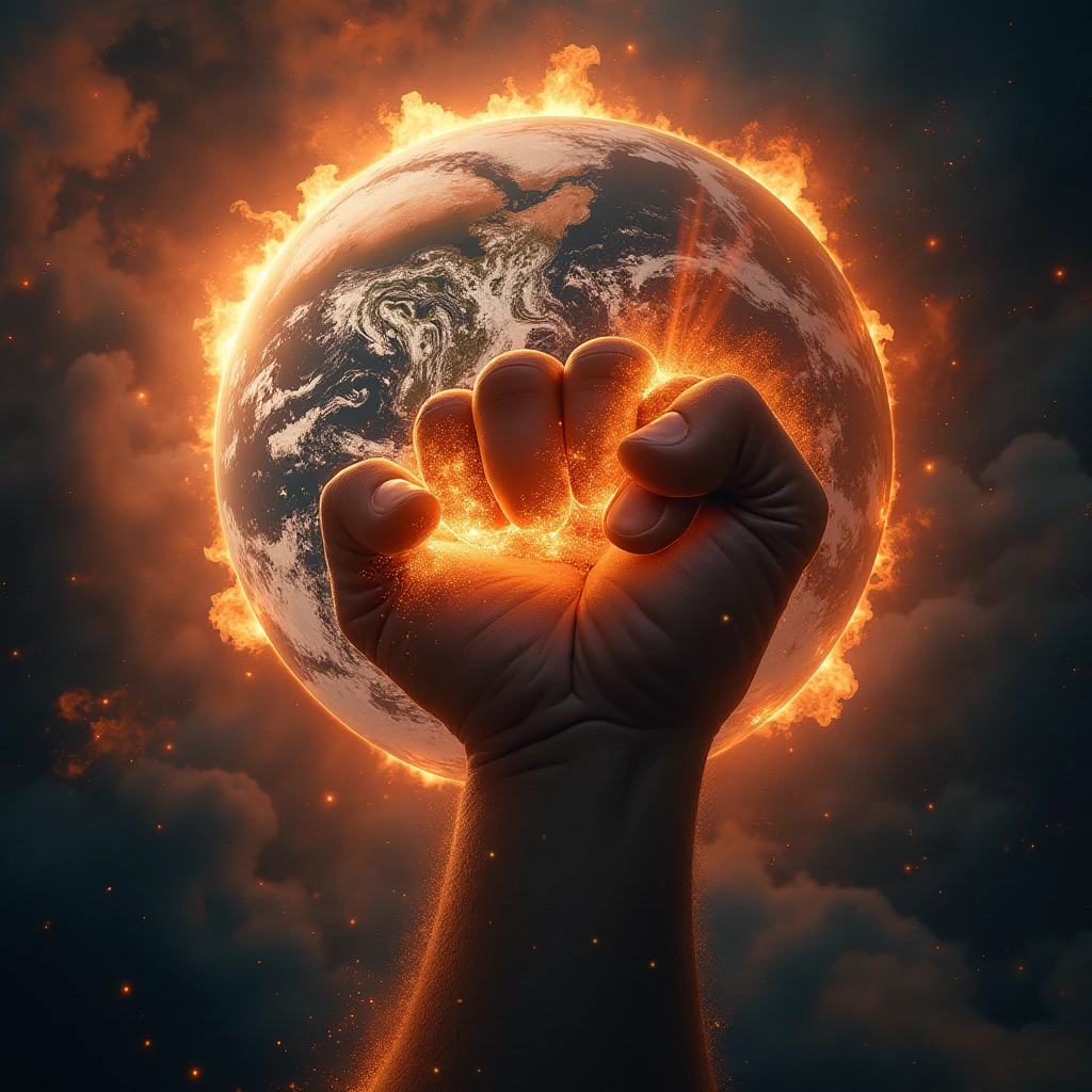 gigantic GOD's fist, punch from space to the earth, crush the earth, judgement day,