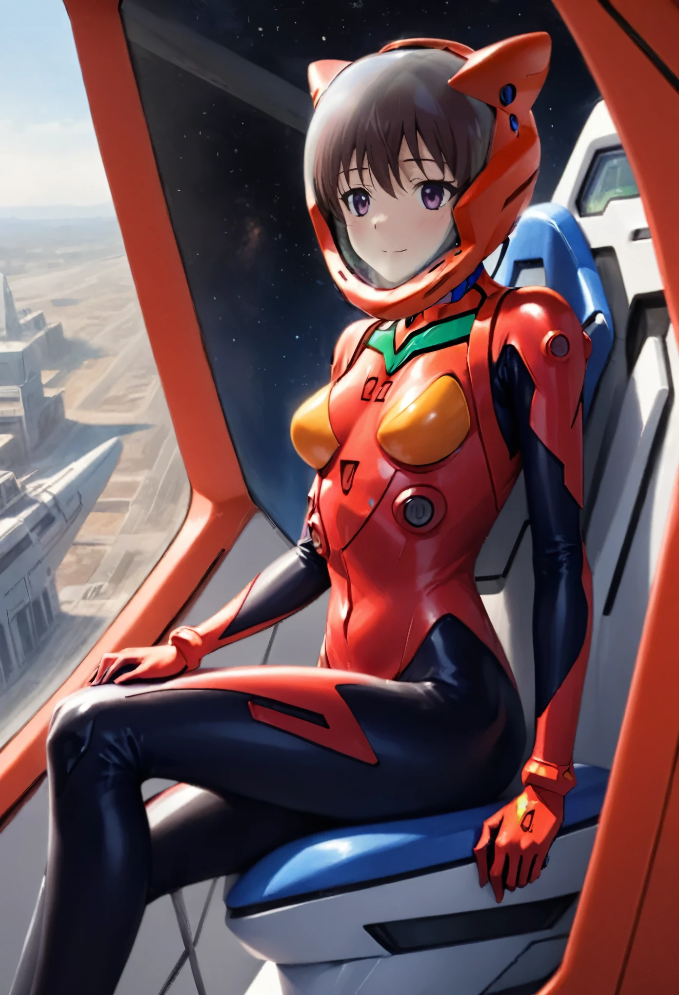 ( short hair, street, emo eyeliner, apocalypse, girl, nside the (cockpit) of a (futuristic spaceship:1.6), , blush,sitting on a chair, covered navel, space helmet, muvluv, eva helm, evangelion,, plugsuit , space helmet, eva helm,red bodysuit, short hair, upper body,,plugsuit, red bodysuit,evangelion,(red helmet:1.2), space helme, cat ears, smile, FROM SIDE,8k, Ultra-high resolution, Highest quality, masterpiece, Rule of thirds photograph,surreal, photograph, 1 Girl, (:1.3), pretty girl, Cute Face, Beautiful eyes in every detail, Detailed,masterpiece,One Girl:1.2,Japanese female