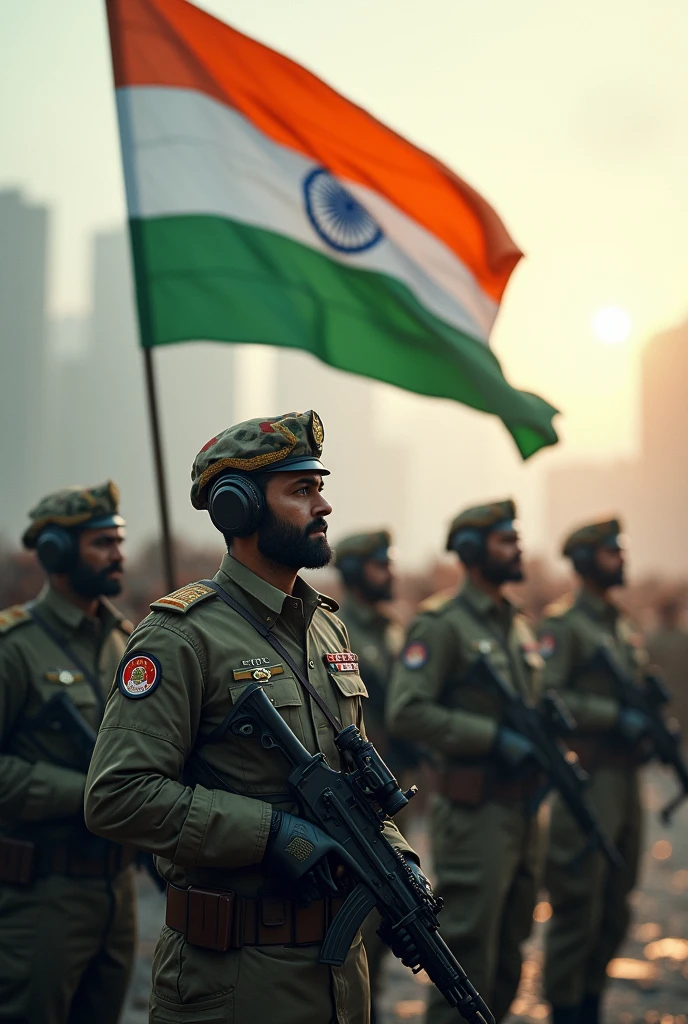 Indian flag
 indian muslim army soldiers with india flag dress badge
With adnvanced ai equipment guns
Cap badge india flag
Hdr
