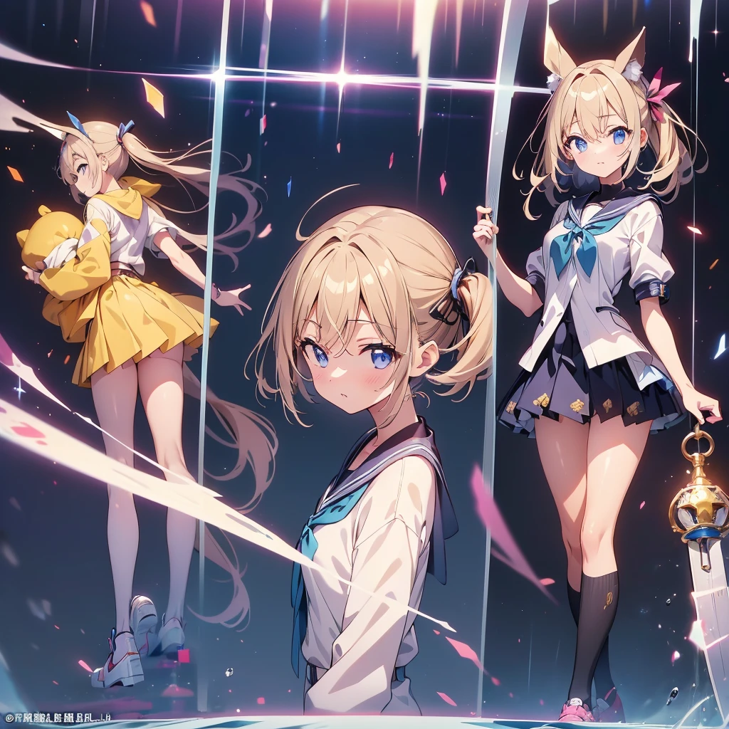 1girl,(((Highest quality、Masterpiece、Official Art、Super detailed、The best composition、Perfect Anatomy)))、Anime Style、Left half: High school girl、Right half armed girl、Two-sided、Super detailedなゲーム、CG、Absurd、Ultra high definition、Fine Lines、髪の毛はFine Lines、Each hair has a beautiful line、
