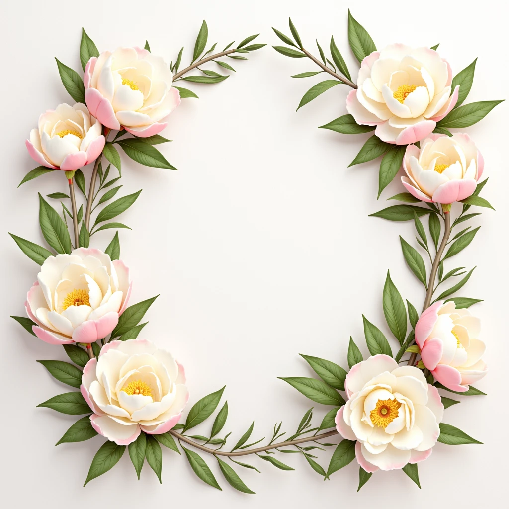 lush bright peony flowers on a light background, flowers with brightly outlined petals and leaves are gathered in a large bouquet