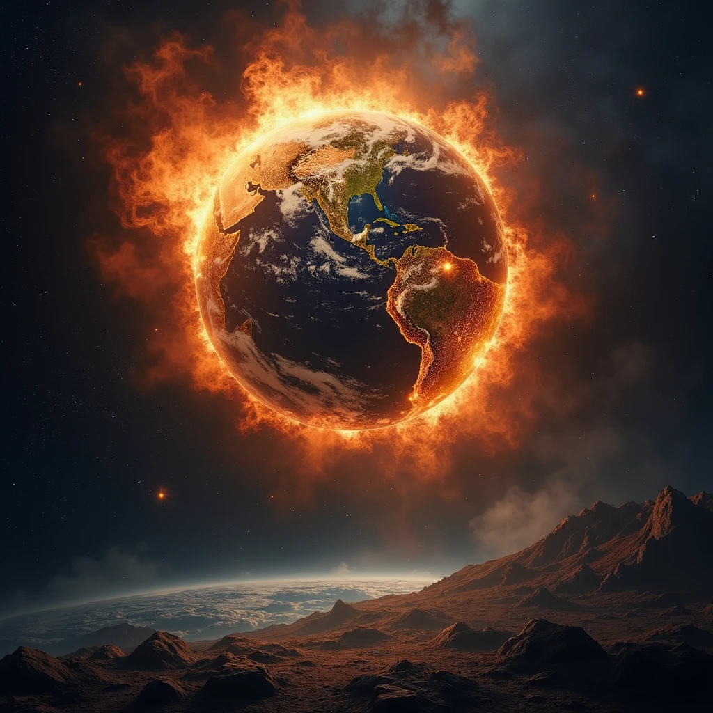 gigantic GOD's fist, punch from space to the earth, crush the earth, judgement day,