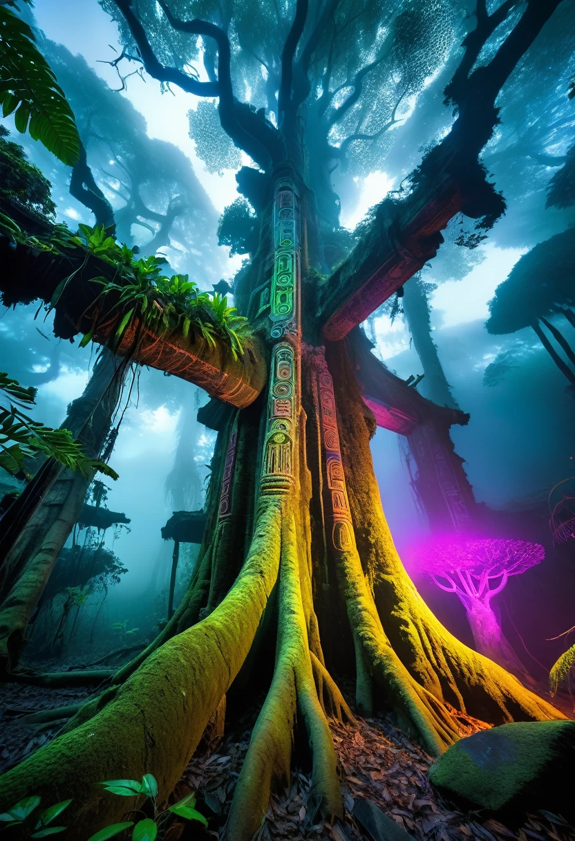 A high-resolution brightly lit photorealistic photograph of an ancient rain forest with criptic symbols of tribals and alienish paterns on the tree trunks glowing in uv colours smog and misty fog in the atmosphere broken ruins of ancient goddess skulptor glowing in uv colours The photograph is styled like a high-end lifestle magazine. The photograph has a light bright happy feel. Use a high-resolution 16k camera with a 2:3 aspect ratio, a raw style, and a quality setting of 2 to capture this vibrant scene
. 32k, full ultra hd, high resolution, photorealistic, natural lighting, ultra realistic photo, high quality, HDR, high resolution, smooth and delicate skin, noble and elegant, ultra-realistic photography vibe, shot with Canon camera, intricate details, 32k --ar 16:9 --s 750 --v 6.1