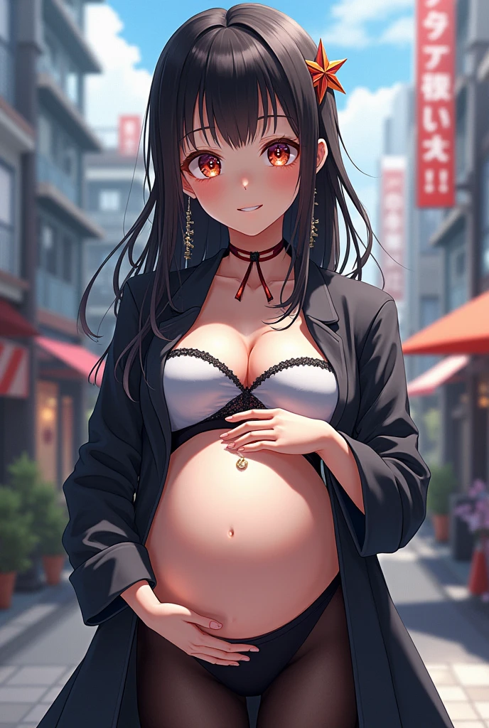 ((Masterpiece, Best Quality)),
stand in center of screen,(from head to shin),
1girl, Ai Hoshino,
(Stars in the Eyes,sparkle in the eyes,
clear eyes, beautiful six-pointed star eyes),
((pregnant)),open mouth,smile,
black pantyhose,(hair ornaments),
City,street,(from front),Framing, (baby squirming in stomach)
