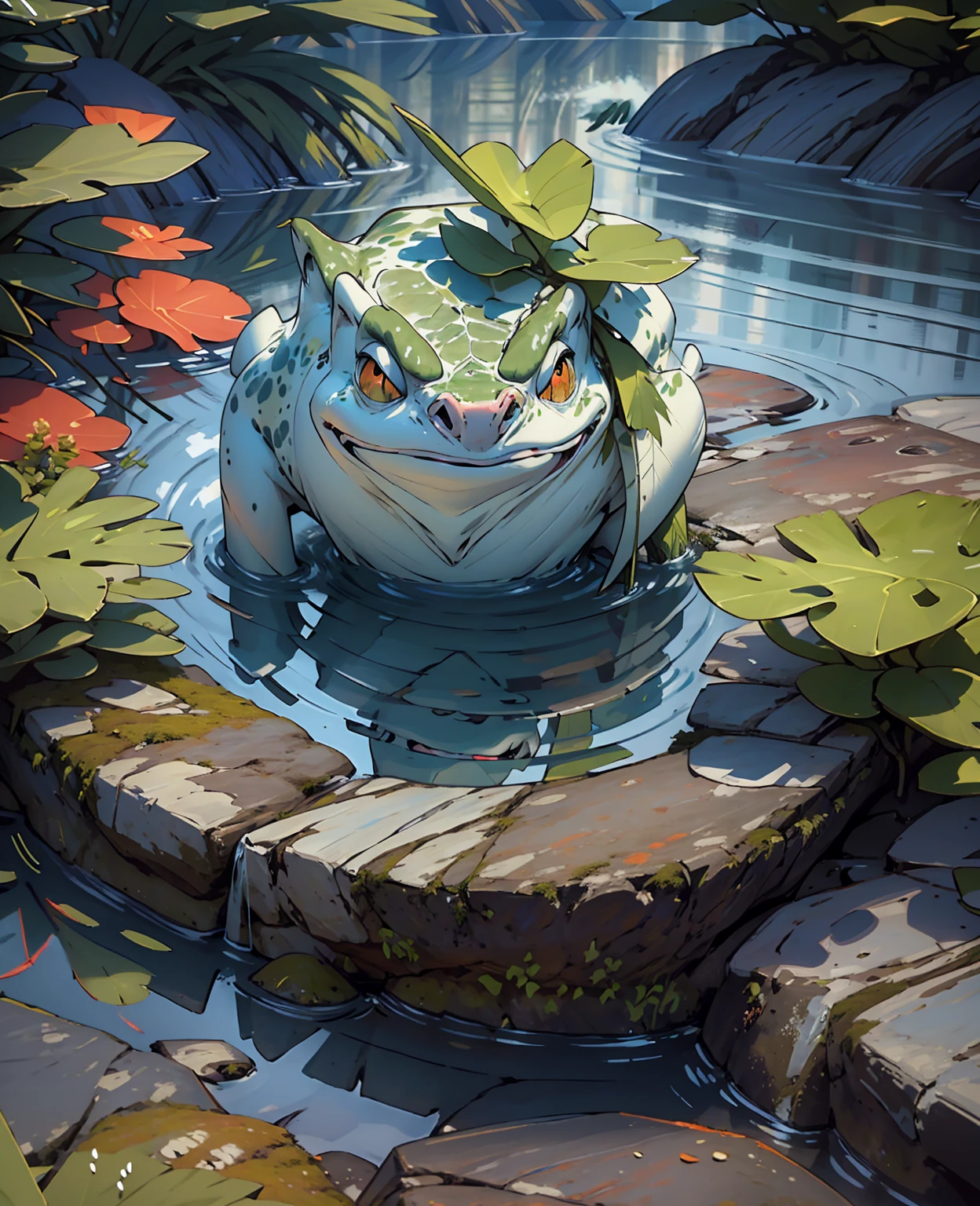 a tiny ice frog, highly detailed, ultra-realistic, hyper detailed, intricate details, amphibian, lifelike, photorealistic, 8k, macro shot, close up, vibrant colors, dynamic lighting, natural environment, moss covered rocks, clear water, underwater scene, cinematic composition