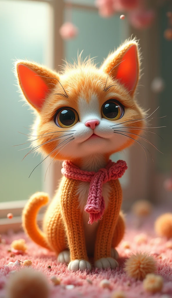 Cute knitted cat character, (very detailed, absolute resolution, best quality:1.3), 2.5D, delicate and dynamic, Graphic CG Digital Fantasy Art