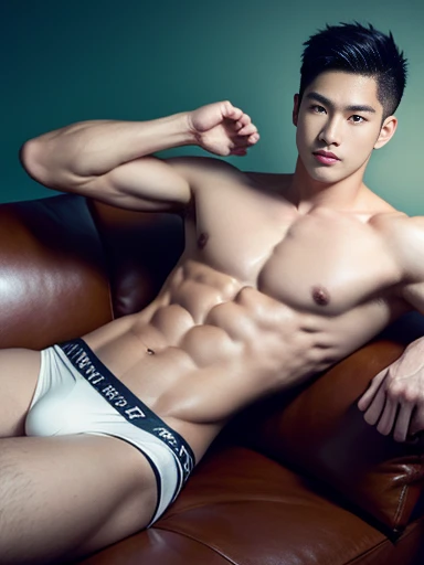 Handsome Asian, briefs, handsome asian guy, handsome boy, Full Body Shoot, full body, photoshoot, male underwear, briefs, portrait, look at camera, detailed facial parts, Manly, Charmer, Active Boy, lying back on sofa, sleep on sofa, harness, happy expression, perfect anatomy, symmetric body, asian boy 18years old, shirtless :: high detail, asian, 6packs, six pack, slim body, realistic, human skin, Short Hairstyle, handsome chad chin, shirtless, handsome, attractive, slightly muscular man, masculine, skinny, lean, lean muscle, sexually attractive, human skin, (eyes contact), Handsome, Attractive, bulge in briefs, The crotch is raised, pastel background