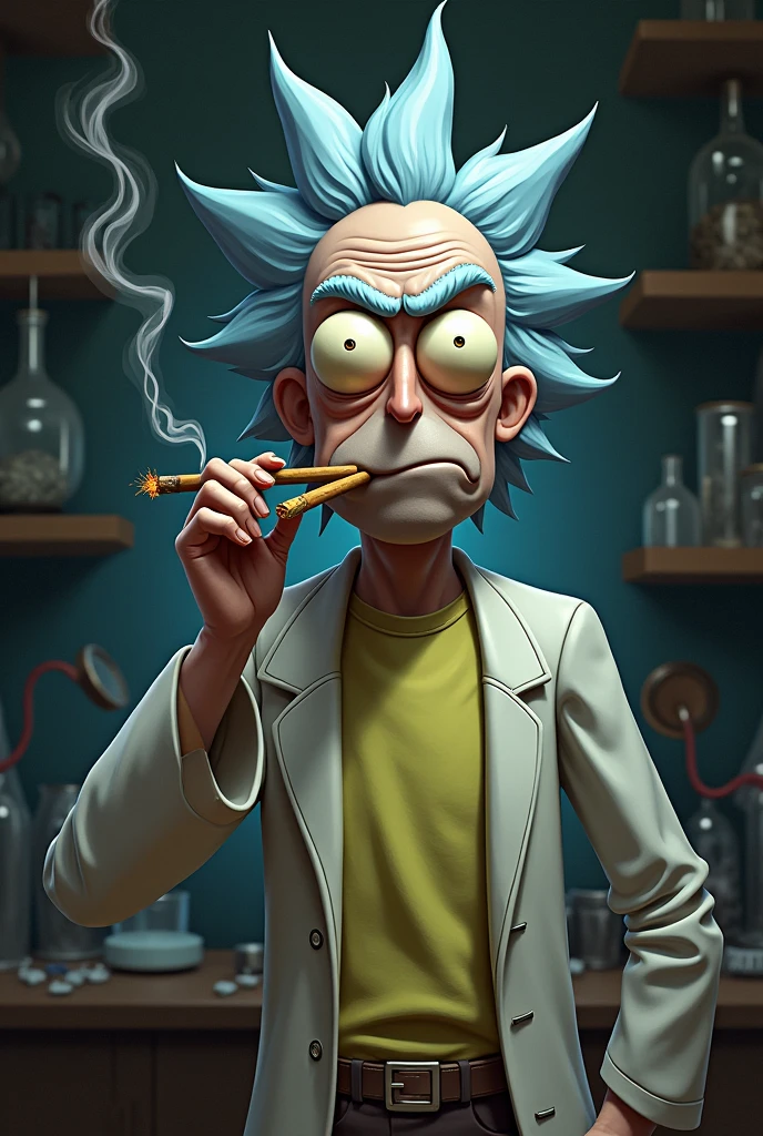 Create an image of Rick Sanchez smoking cannabis