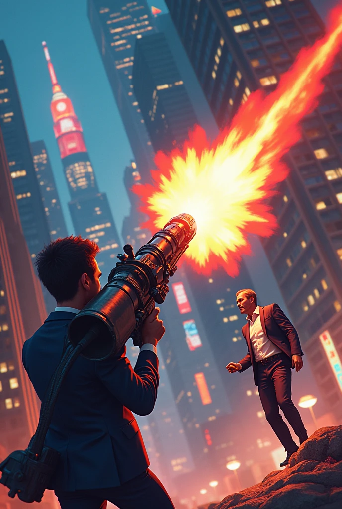 rocket luncher, aim to the rich man, animation