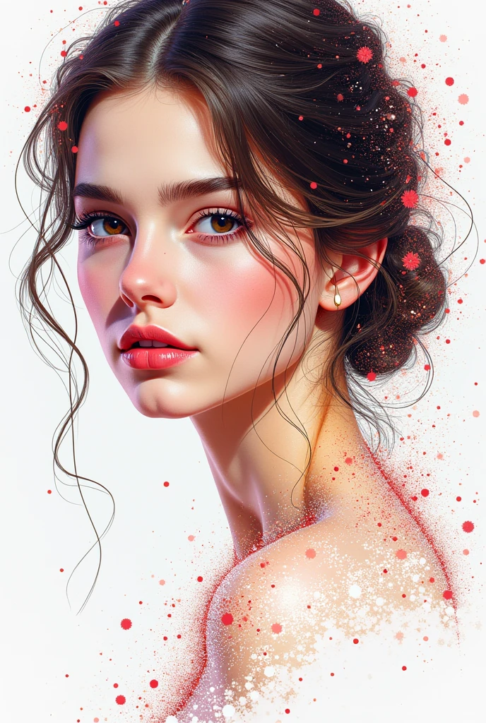 pointillism, OskarssonsLinesAndDots, a young woman looking fine, lineart, drawing