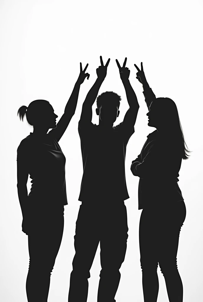 Shadow silhouette、Three people making a peace sign、