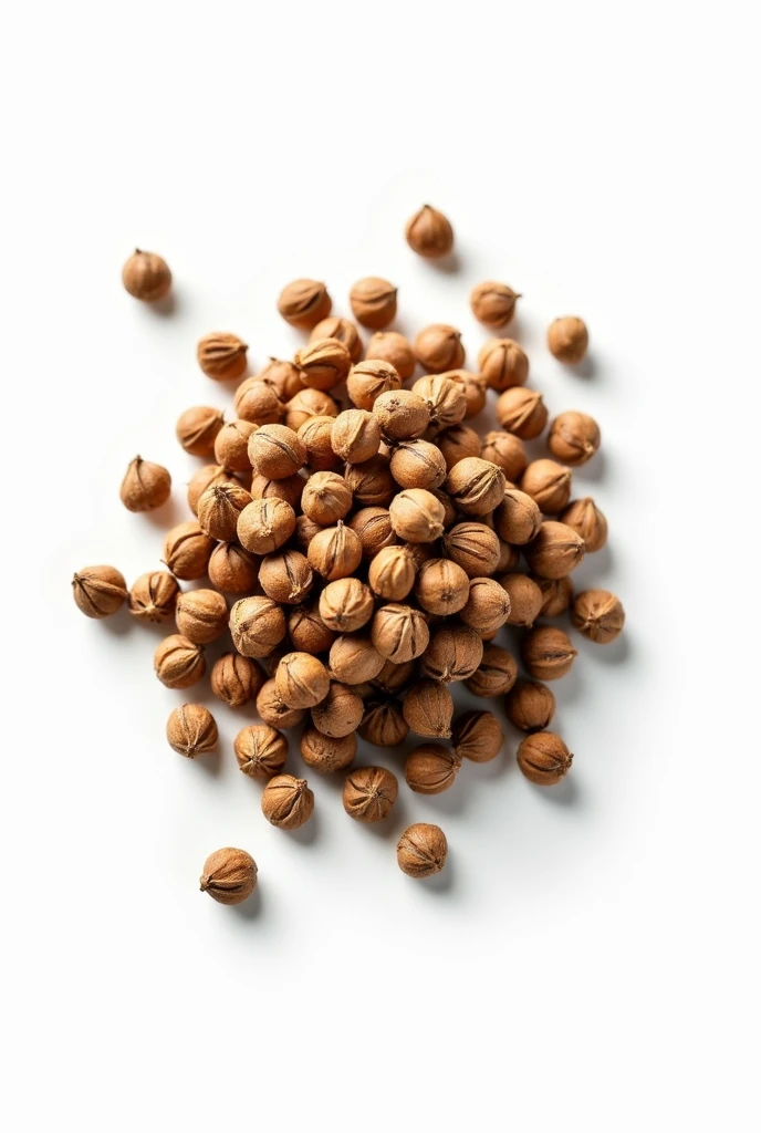 Create me an HD  image of coriander seeds with white background for advertising 