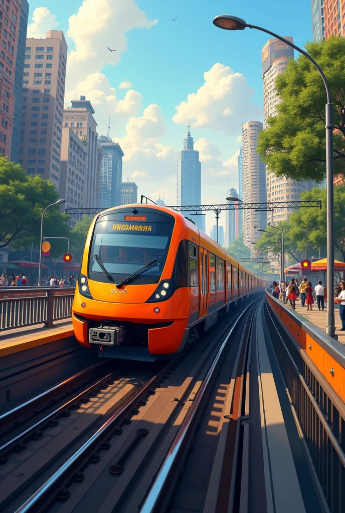 Imagine a Thumbnail for YouTube of Kolkata Metro running on Orange line