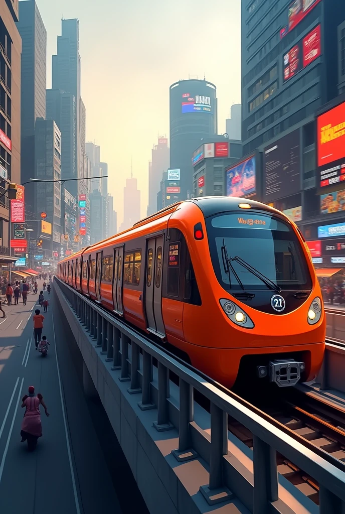 Imagine a Thumbnail for YouTube of Kolkata Metro running on Orange line