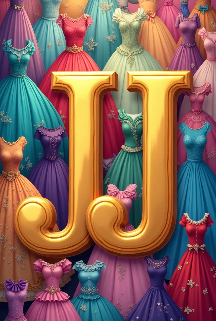 Creat a latter J J with a colour of gold
style with a back ground of cartoon 20+ different different dresses