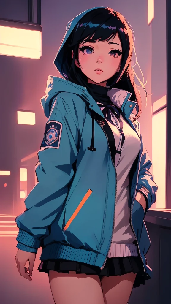 Anime girl in a blue jacket and tie talking on a mobile phone, Ilya Kuvshinov style, Lostland Style, Ilya Kuvshinov. 4k yen, Enchanting anime girl, ( Ilya Kuvshinov ), Art Style : Ilya Kuvshinov, Black-haired girl wearing a hoodie, digital art Ilya Kuvshinov, anime style 4k yen