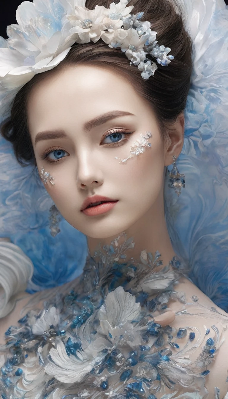 Make a gorgeous art image with makeup art and hands visible