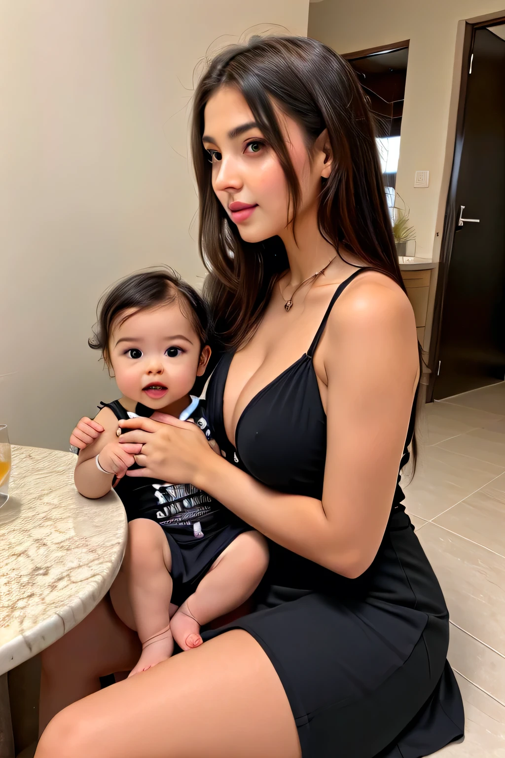 16 years hot play girl with stylish cooling glass with cute little baby with stylish colour full modern stunning dress with straight full size cute hot pic