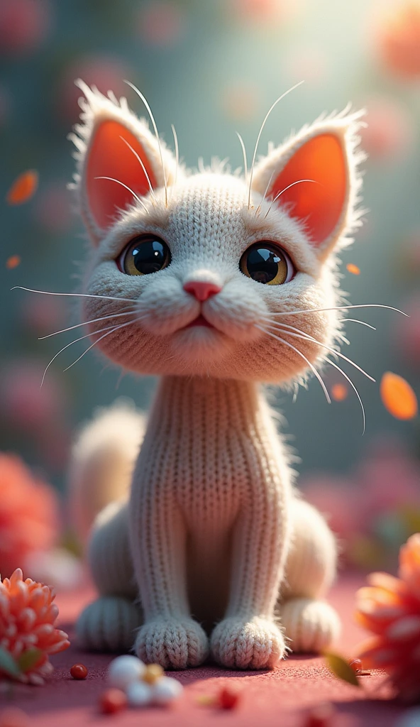 Cute knitted cat character, (very detailed, absolute resolution, best quality:1.3), 2.5D, delicate and dynamic, Graphic CG Digital Fantasy Art