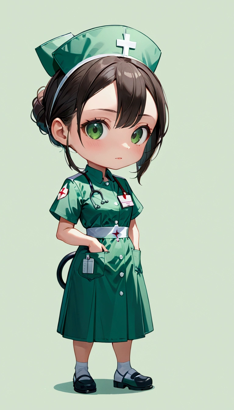 Highest quality、high resolution、High detail、nurse、Middle-aged sister、whole body、Green clothes