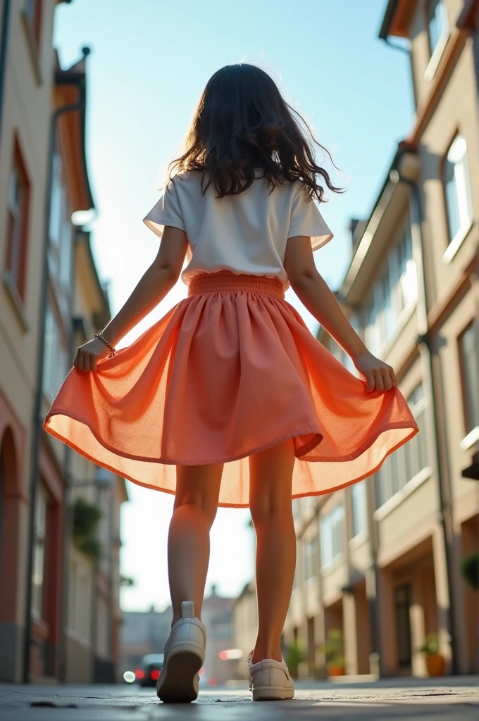 Little Asian Girl lift skirt view from below