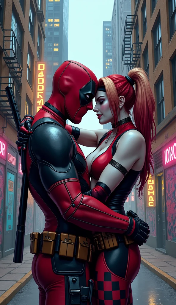 Deadpool and harley Quinn Hug