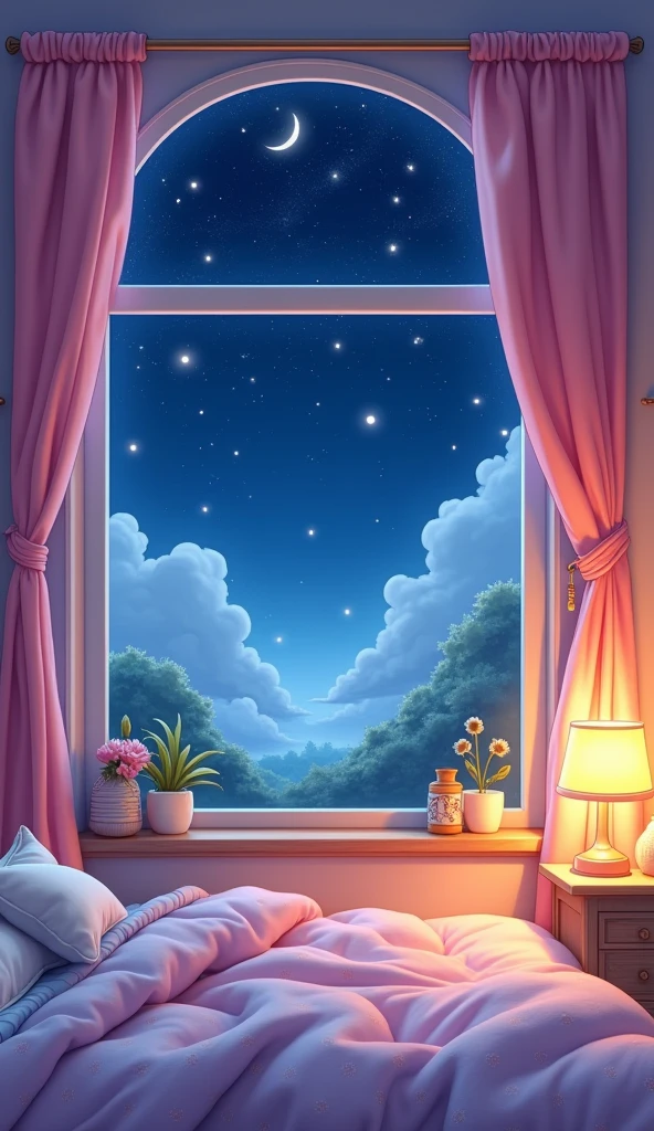 Stars in the sky seen from the window Kawaii Room lamp bedroom