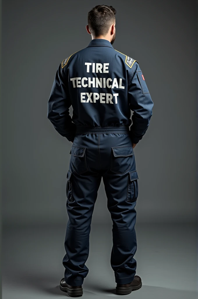 An image of a uniform with the authoritative phrase &quot;TIRE TECHNICAL EXPERT&quot; written on the back