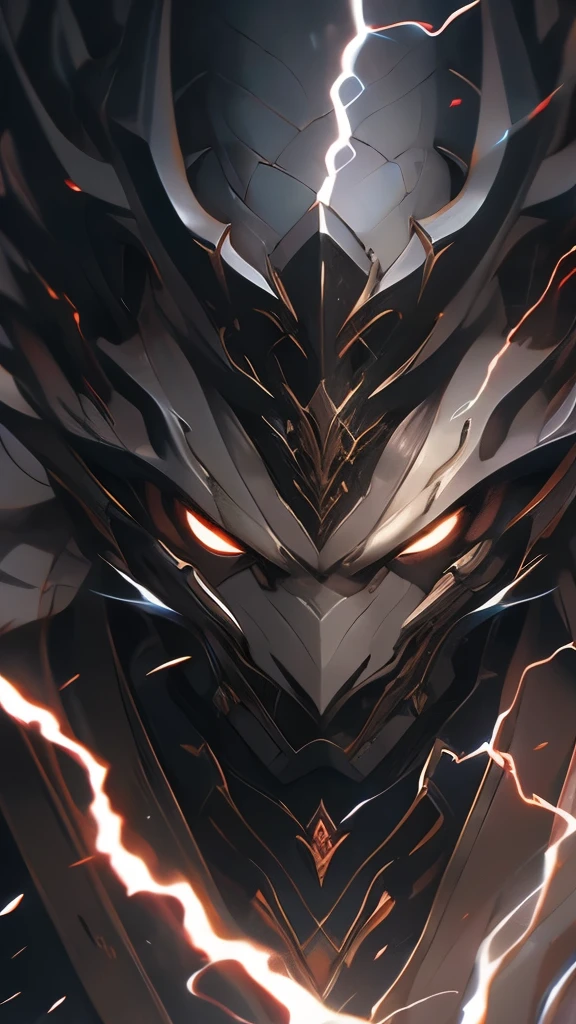 Masterpiece, best quality, nitid, ultra detailed, man's face with lightning and thunder, anger, wrath, supreme god, smooth black armor