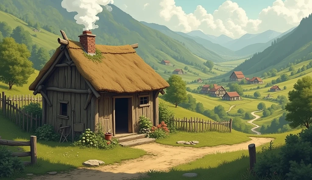 A poor family's house in a village:
